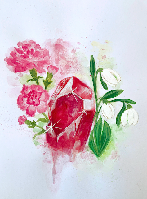January Birthstone - Garnet, Carnation and Snowdrop